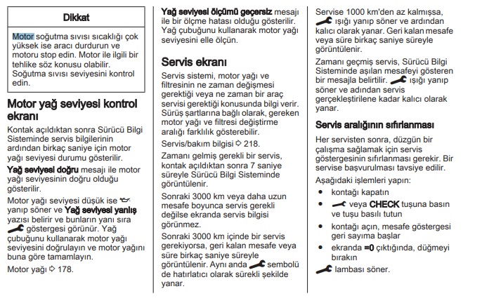 Opel Crossland bakım sıfırlama
