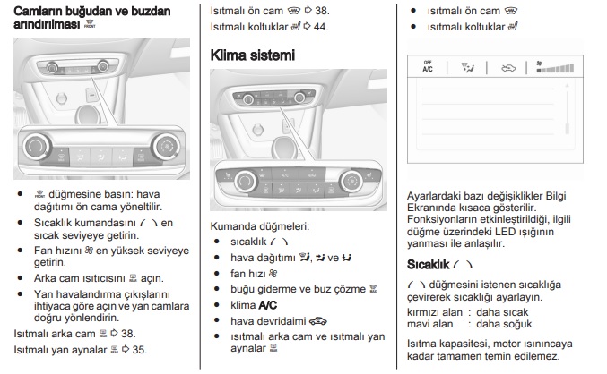 Opel Crossland klima ayarları