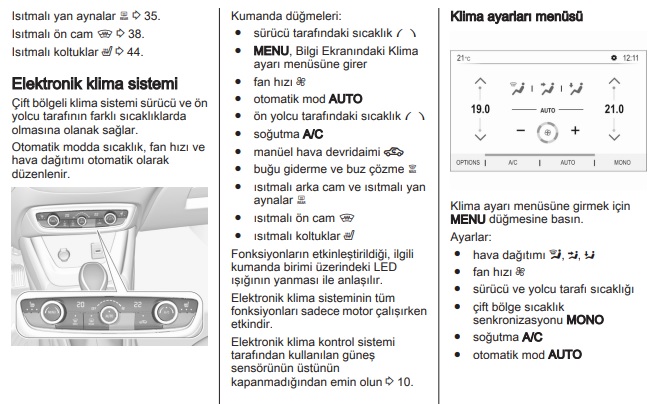 Opel Crossland klima ayarları