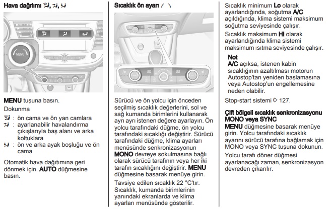 Opel Crossland klima ayarları