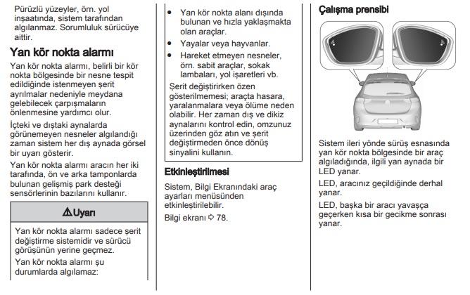 Opel Corsa kör nokta uyarı sistemi çalışmıyor