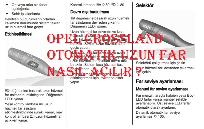 Opel Crossland otomatik uzun far nasıl açılır